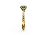 Yellow gold Fancy Green Cushion  Cut Solitaire Diamond Engagement Ring with Pave Band and Four-Prong Setting_147