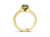 Yellow gold Fancy Green Cushion  Cut Solitaire Diamond Engagement Ring with Pave Band and Four-Prong Setting_148