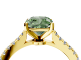 Yellow gold Fancy Green Cushion  Cut Solitaire Diamond Engagement Ring with Pave Band and Four-Prong Setting_149