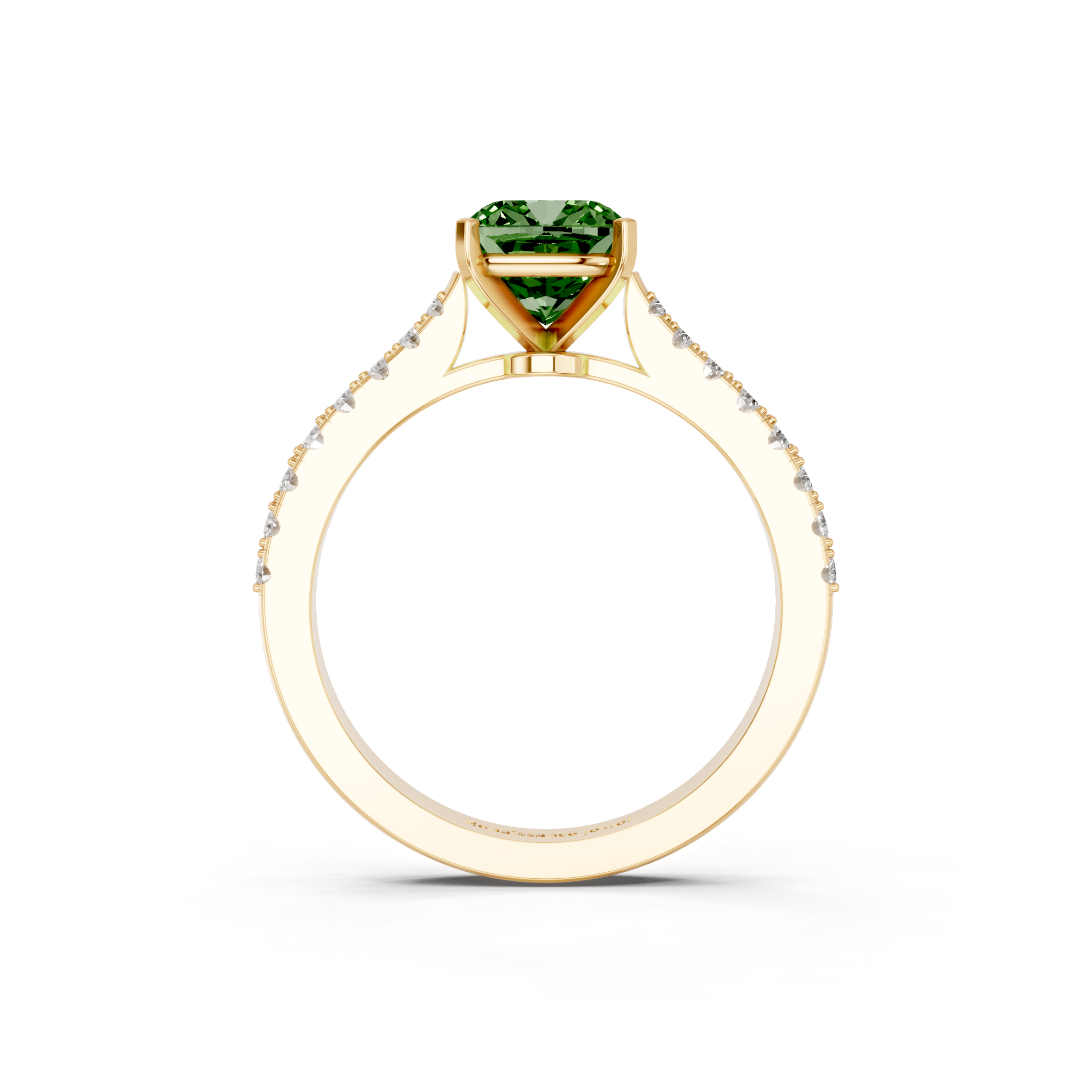 Yellow gold Fancy Green Cushion  Cut Solitaire Diamond Engagement Ring with Pave Band and Four-Prong Setting_3