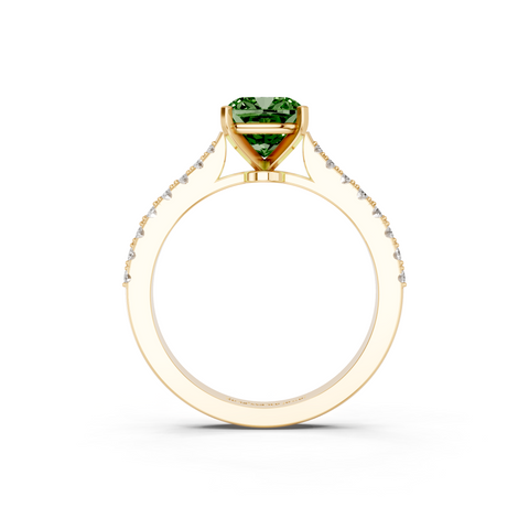 Yellow gold Fancy Green Cushion  Cut Solitaire Diamond Engagement Ring with Pave Band and Four-Prong Setting_3
