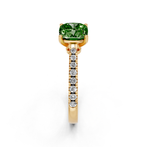 Yellow gold Fancy Green Cushion  Cut Solitaire Diamond Engagement Ring with Pave Band and Four-Prong Setting_5