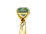 Yellow gold Fancy Green Cushion Cut Solitaire Diamond Engagement Ring with Twisted Pave Band and Four-Prong Setting_8