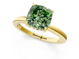 Yellow gold Fancy Green Cushion Cut Solitaire Diamond Ring with Prong Setting and Plain Band_1