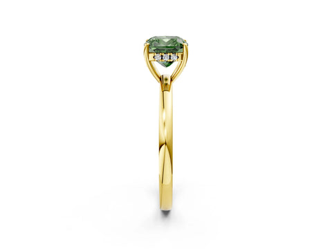Yellow gold Fancy Green Cushion Cut Solitaire Diamond Ring with Prong Setting and Plain Band_2