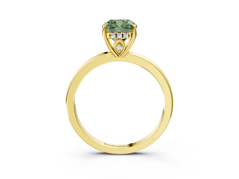 Yellow gold Fancy Green Cushion Cut Solitaire Diamond Ring with Prong Setting and Plain Band_3