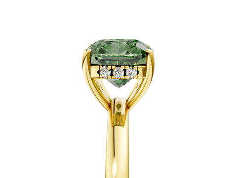 Yellow gold Fancy Green Cushion Cut Solitaire Diamond Ring with Prong Setting and Plain Band_5