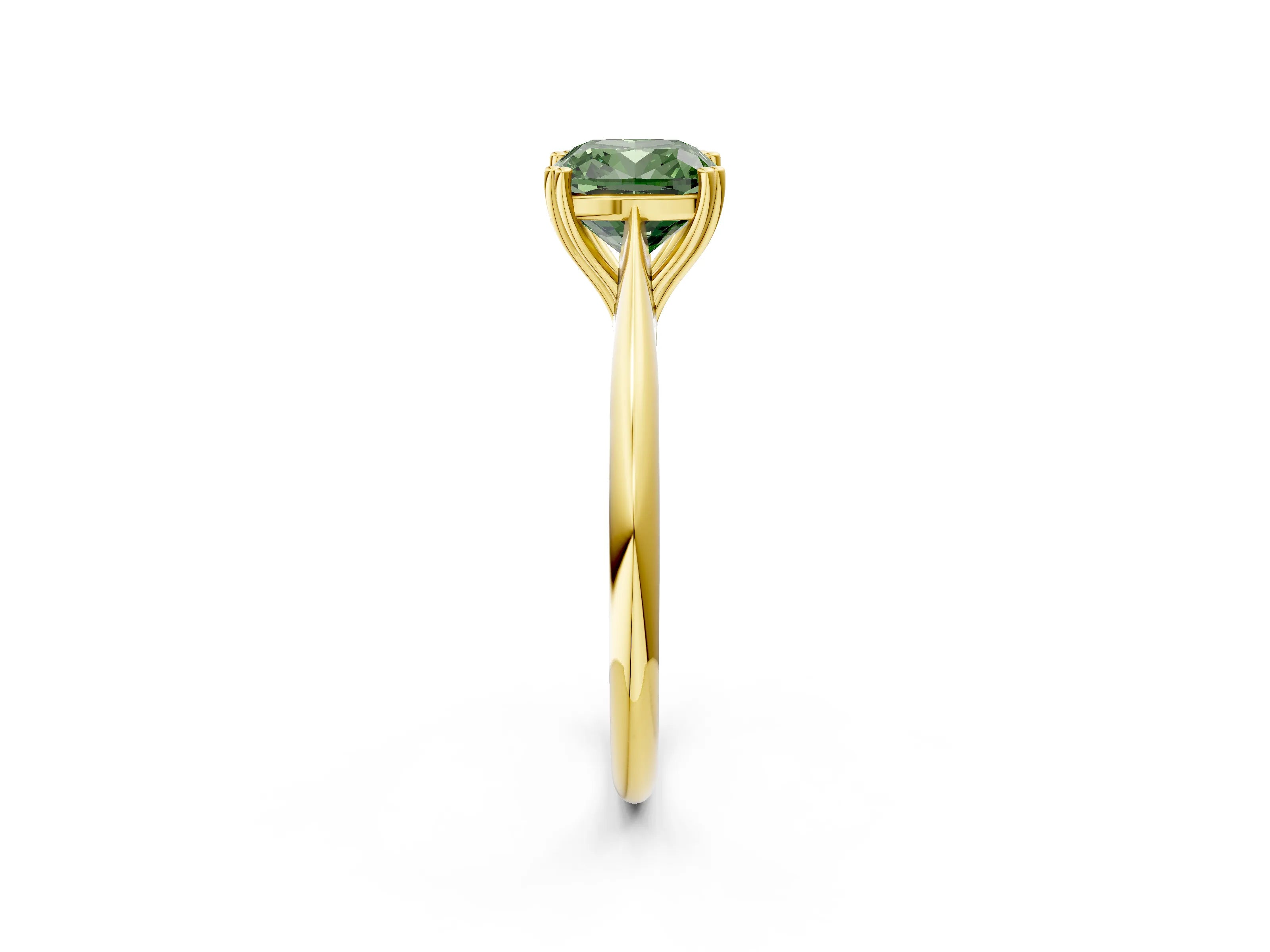 Yellow gold Fancy Green Cushion Cut Solitaire Diamond Ring with Six-Prong Setting and Classic Band_2