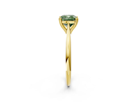 Yellow gold Fancy Green Cushion Cut Solitaire Diamond Ring with Six-Prong Setting and Classic Band_2