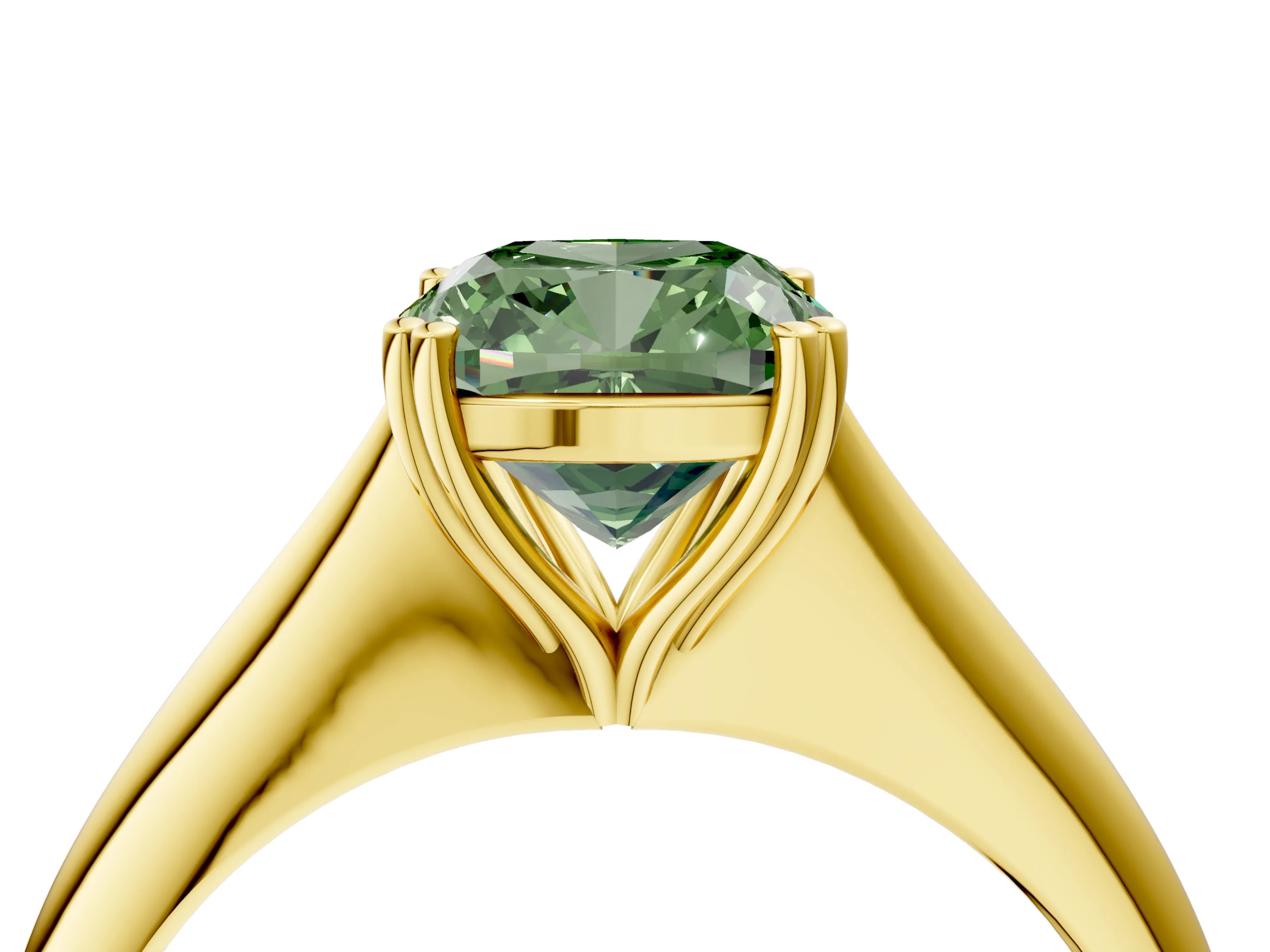 Yellow gold Fancy Green Cushion Cut Solitaire Diamond Ring with Six-Prong Setting and Classic Band_4
