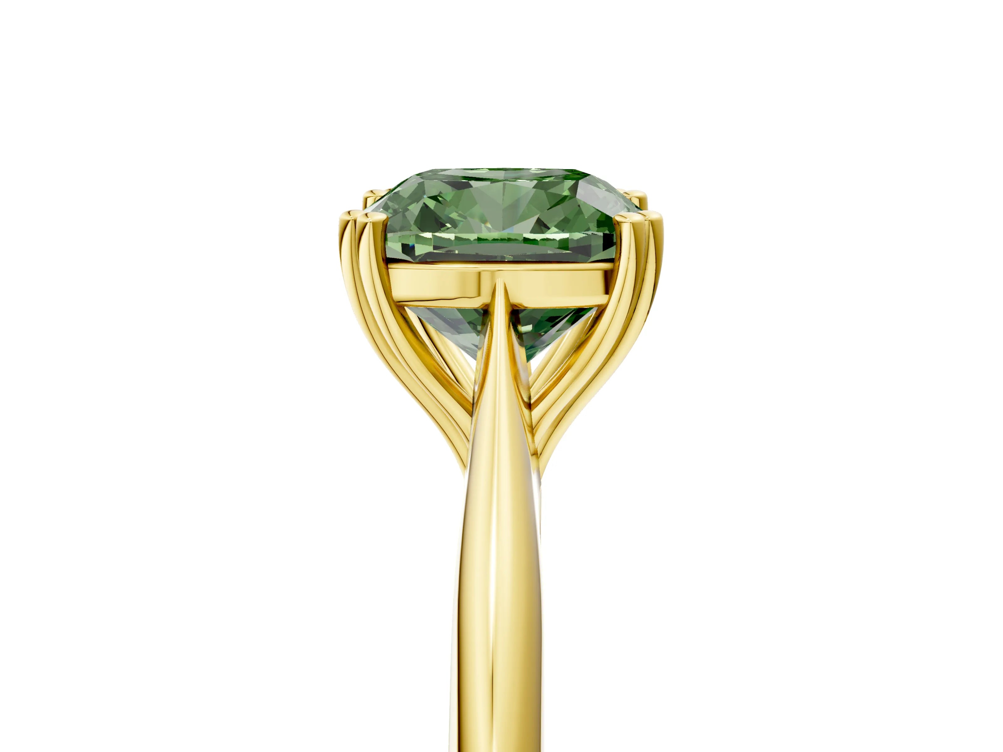 Yellow gold Fancy Green Cushion Cut Solitaire Diamond Ring with Six-Prong Setting and Classic Band_5