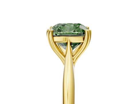 Yellow gold Fancy Green Cushion Cut Solitaire Diamond Ring with Six-Prong Setting and Classic Band_5