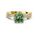 Yellow gold Fancy Green Cushion  Cut Solitaire Diamond Twisted Band with Pave Setting_42