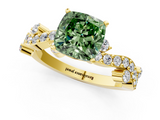 Yellow gold Fancy Green Cushion  Cut Solitaire Diamond Twisted Band with Pave Setting_43