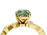 Yellow gold Fancy Green Cushion  Cut Solitaire Diamond Twisted Band with Pave Setting_46