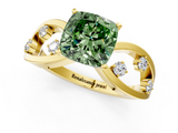 Yellow gold Fancy Green Cushion  Cut Solitaire Diamond with Side Stones on Criss-Cross Band and Four-Prong Setting_4