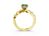 Yellow gold Fancy Green Cushion  Cut Solitaire Diamond with Side Stones on Criss-Cross Band and Four-Prong Setting_6