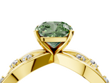 Yellow gold Fancy Green Cushion  Cut Solitaire Diamond with Side Stones on Criss-Cross Band and Four-Prong Setting_7