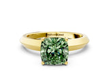 Yellow gold Fancy Green Cushion  Cut Solitaire Engagement Ring with Flat Band and Four-Prong Setting 1