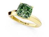 Yellow gold Fancy Green Cushion  Cut Solitaire Engagement Ring with Flat Band and Four-Prong Setting 2