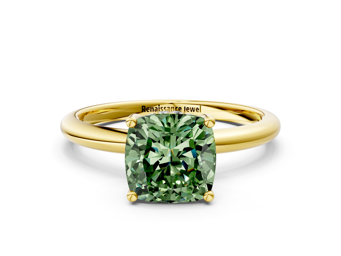 Yellow gold Fancy Green Cushion  Cut Solitaire Engagement Ring with Four-Prong Setting and Classic Band_20