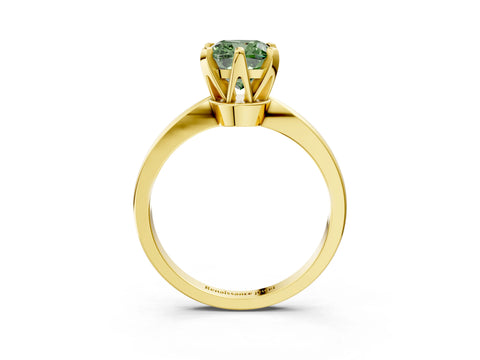 Yellow gold Fancy Green Cushion Cut Solitaire Engagement Ring with Six-Prong Setting and Tapered Band_3