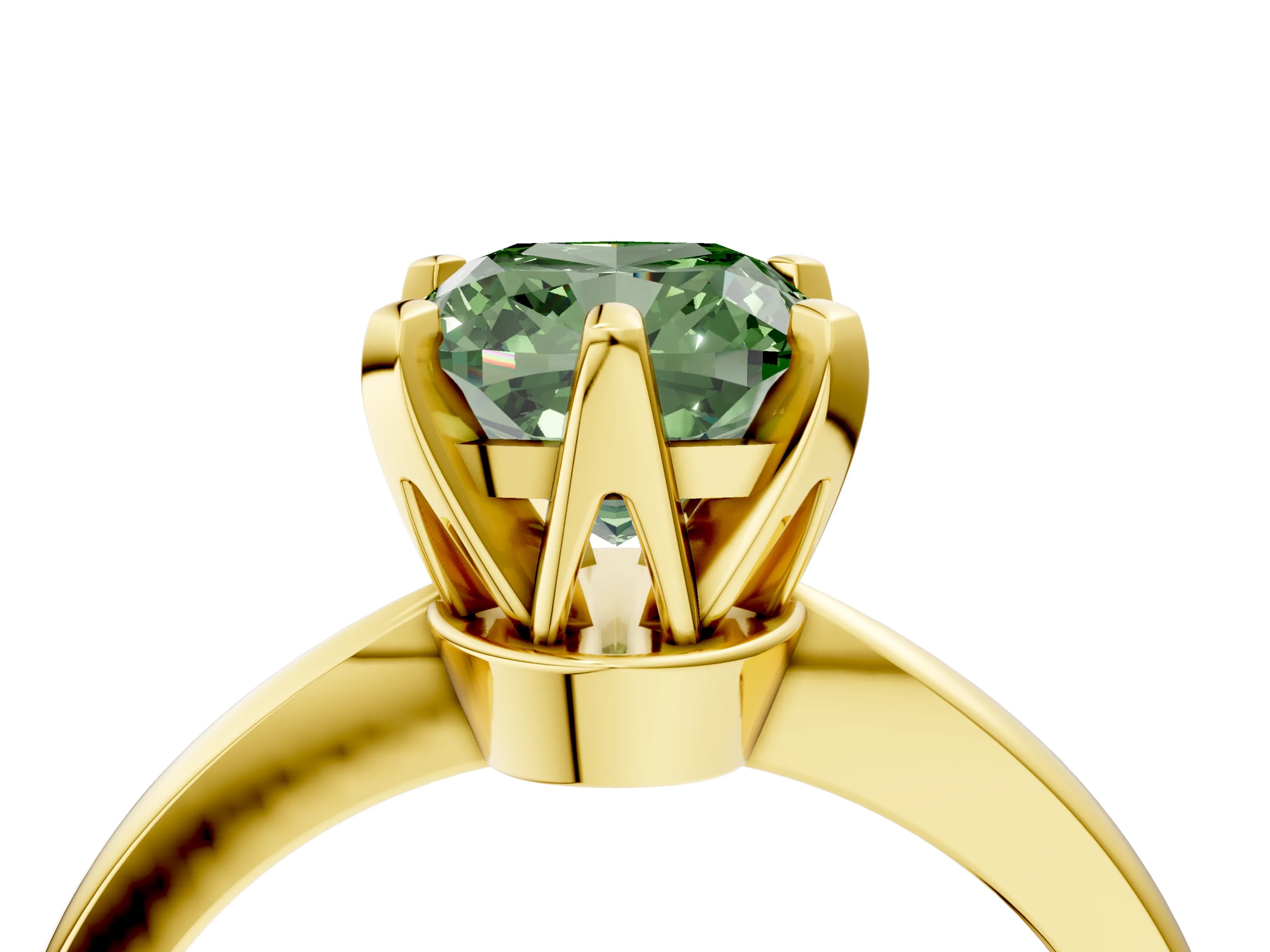 Yellow gold Fancy Green Cushion Cut Solitaire Engagement Ring with Six-Prong Setting and Tapered Band_4