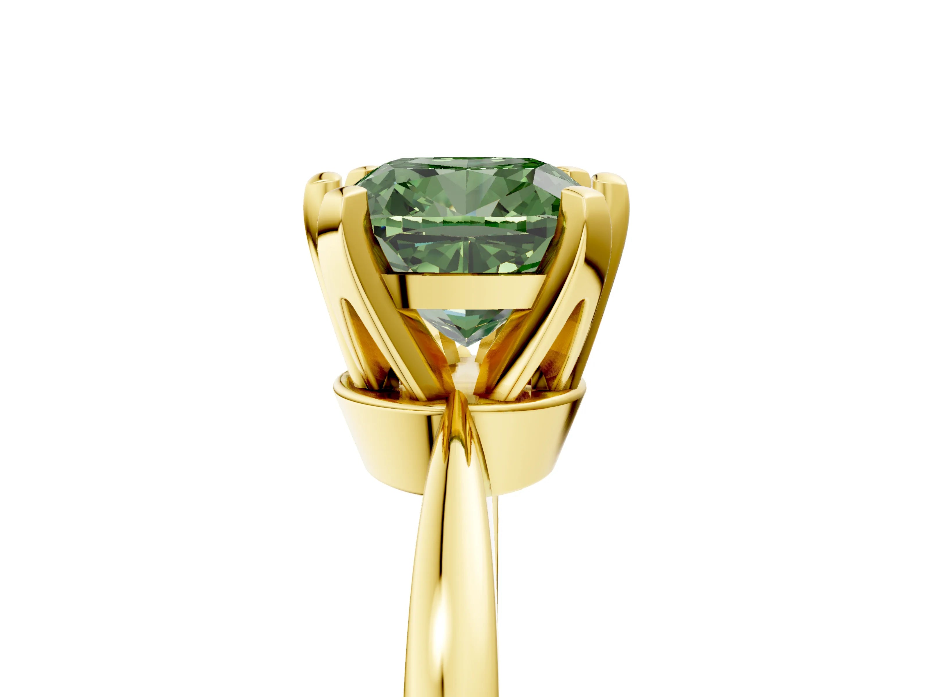 Yellow gold Fancy Green Cushion Cut Solitaire Engagement Ring with Six-Prong Setting and Tapered Band_5
