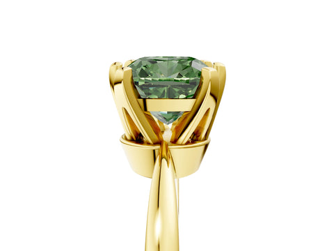 Yellow gold Fancy Green Cushion Cut Solitaire Engagement Ring with Six-Prong Setting and Tapered Band_5