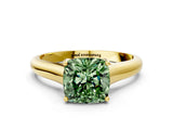 Yellow gold Fancy Green Cushion Cut Solitaire Engagement Ring with Tapered Band and Four-Prong Setting_3