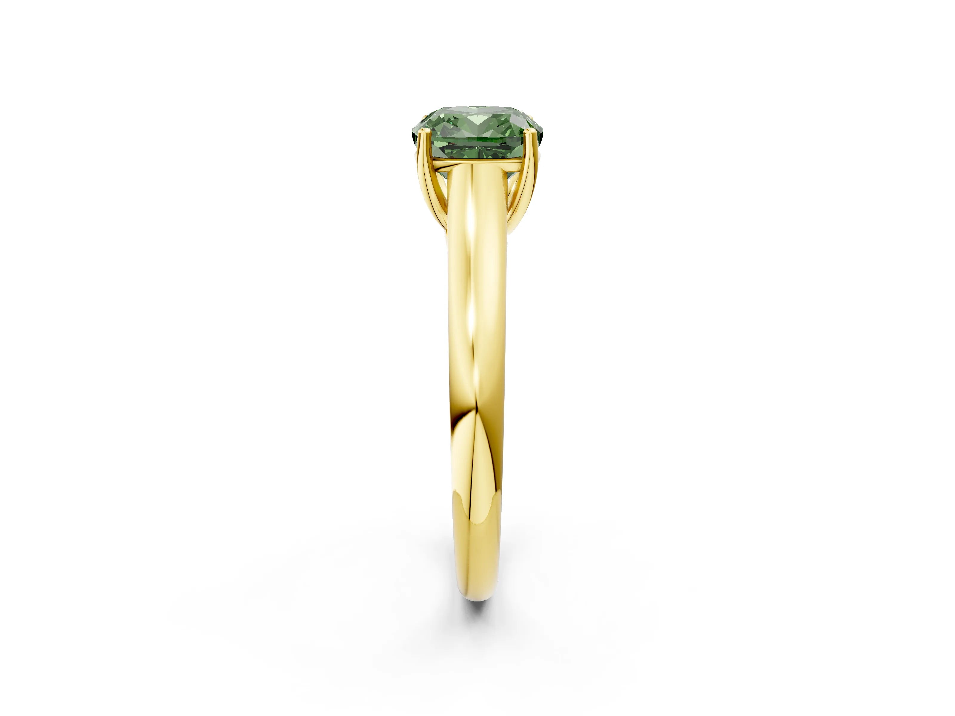 Yellow gold Fancy Green Cushion Cut Solitaire Engagement Ring with Tapered Band and Four-Prong Setting_5