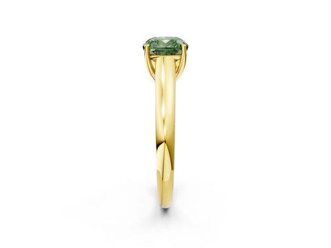 Yellow gold Fancy Green Cushion Cut Solitaire Engagement Ring with Tapered Band and Four-Prong Setting_5