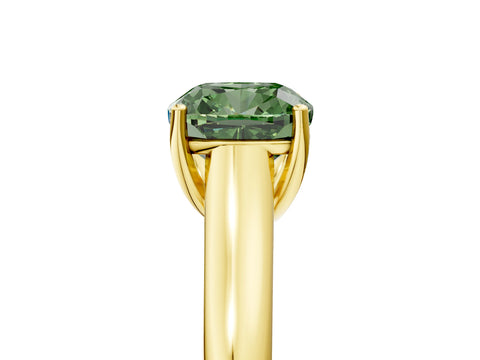 Yellow gold Fancy Green Cushion Cut Solitaire Engagement Ring with Tapered Band and Four-Prong Setting_8