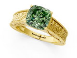 Yellow gold Fancy Green Cushion  Cut Solitaire Engraved Band with Four-Prong Setting_62