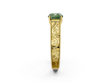 Yellow gold Fancy Green Cushion  Cut Solitaire Engraved Band with Four-Prong Setting_63