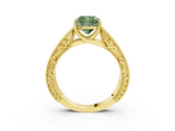 Yellow gold Fancy Green Cushion  Cut Solitaire Engraved Band with Four-Prong Setting_64