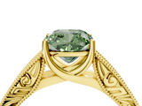 Yellow gold Fancy Green Cushion  Cut Solitaire Engraved Band with Four-Prong Setting_65