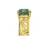 Yellow gold Fancy Green Cushion  Cut Solitaire Engraved Band with Four-Prong Setting_66