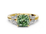 Yellow gold Fancy Green Cushion  Cut Solitaire Floral Diamond Ring with Four-Prong Setting_37