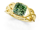Yellow gold Fancy Green Cushion Cut Solitaire Intertwined Band Prong Setting Ring_1