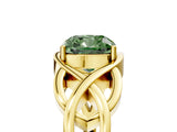 Yellow gold Fancy Green Cushion Cut Solitaire Intertwined Band Prong Setting Ring_5