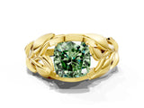 Yellow gold Fancy Green Cushion Cut Solitaire Leaf-Inspired Engagement Ring with Prong Setting_12