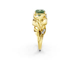 Yellow gold Fancy Green Cushion Cut Solitaire Leaf-Inspired Engagement Ring with Prong Setting_14