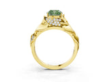Yellow gold Fancy Green Cushion Cut Solitaire Leaf-Inspired Engagement Ring with Prong Setting_15