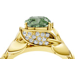 Yellow gold Fancy Green Cushion Cut Solitaire Leaf-Inspired Engagement Ring with Prong Setting_16