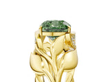 Yellow gold Fancy Green Cushion Cut Solitaire Leaf-Inspired Engagement Ring with Prong Setting_17