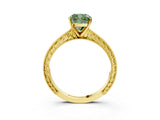 Yellow gold Fancy Green Cushion Cut Solitaire Milgrain Engraved Band with Four-Prong Setting_3