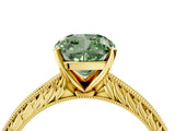 Yellow gold Fancy Green Cushion Cut Solitaire Milgrain Engraved Band with Four-Prong Setting_4