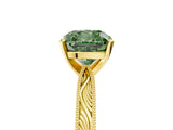 Yellow gold Fancy Green Cushion Cut Solitaire Milgrain Engraved Band with Four-Prong Setting_5
