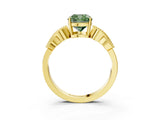 Yellow gold Fancy Green Cushion Cut Solitaire Milgrain Leaf Band with Prong Setting_3